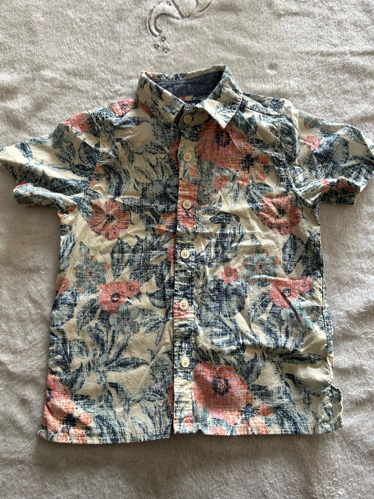 Oshkosh B'gosh Cream Floral Button-Up Shirt With Blue And Pink Print